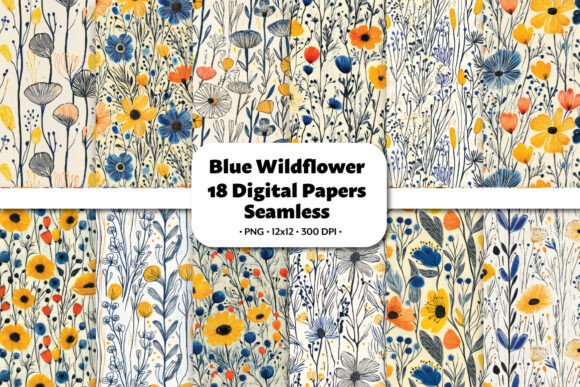 Blue Wildflower Vol.1 Seamless Pattern: A Versatile Digital Design Collection