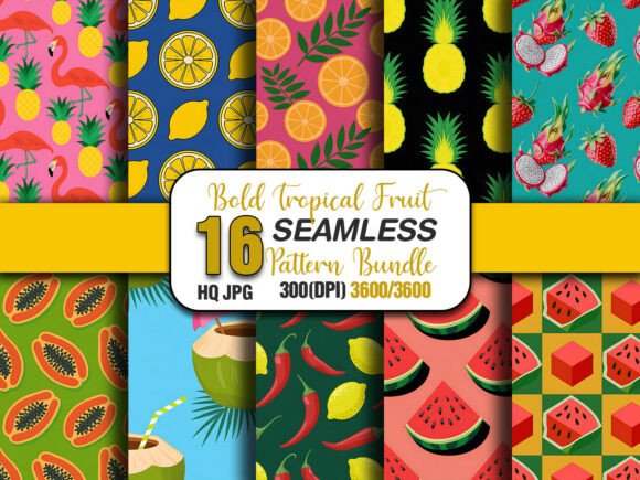 Bold Tropical Fruit Seamless Pattern: A Vibrant Addition to Your Creative Projects