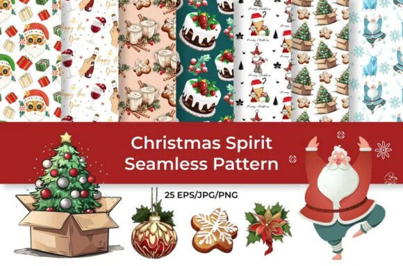 Christmas Spirit Pattern -25 EPS PNG JPG