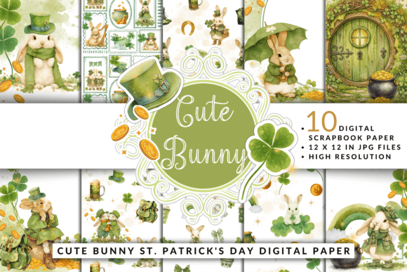 Cute Bunny St. Patrick’s Day Digital Paper: A Versatile Design Resource for Every Project