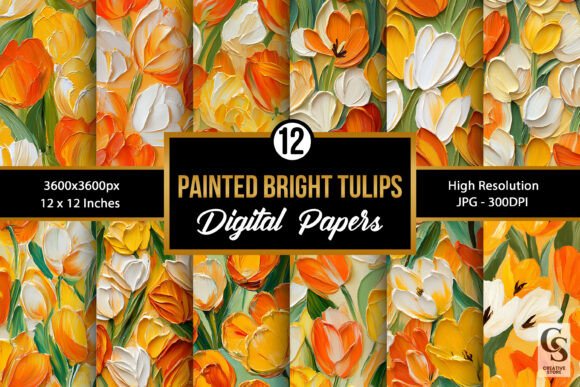 Impasto Painted Bright Tulip Florals: A Vibrant Addition to Your Creative Projects