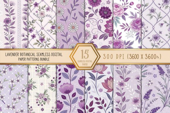 Lavender Botanical Digital Paper Bundle: Elegant Designs for Creative Projects