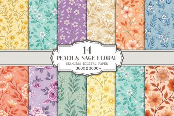 Peach Sage Floral Seamless Pattern