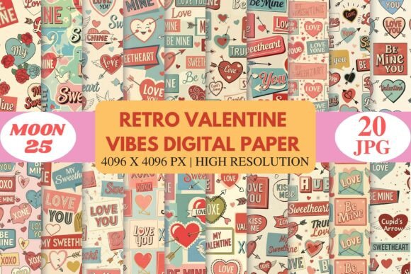 Retro Valentine Vibes Digital Paper Pack