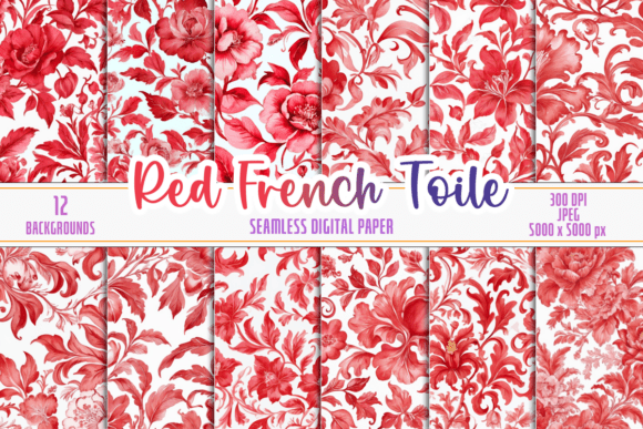 Seamless Red French Toile Bundle: A Versatile Digital Resource for Creative Projects