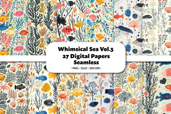 Whimsical Sea Seamless Pattern Vol.3: A Dive into Colorful Underwater Design